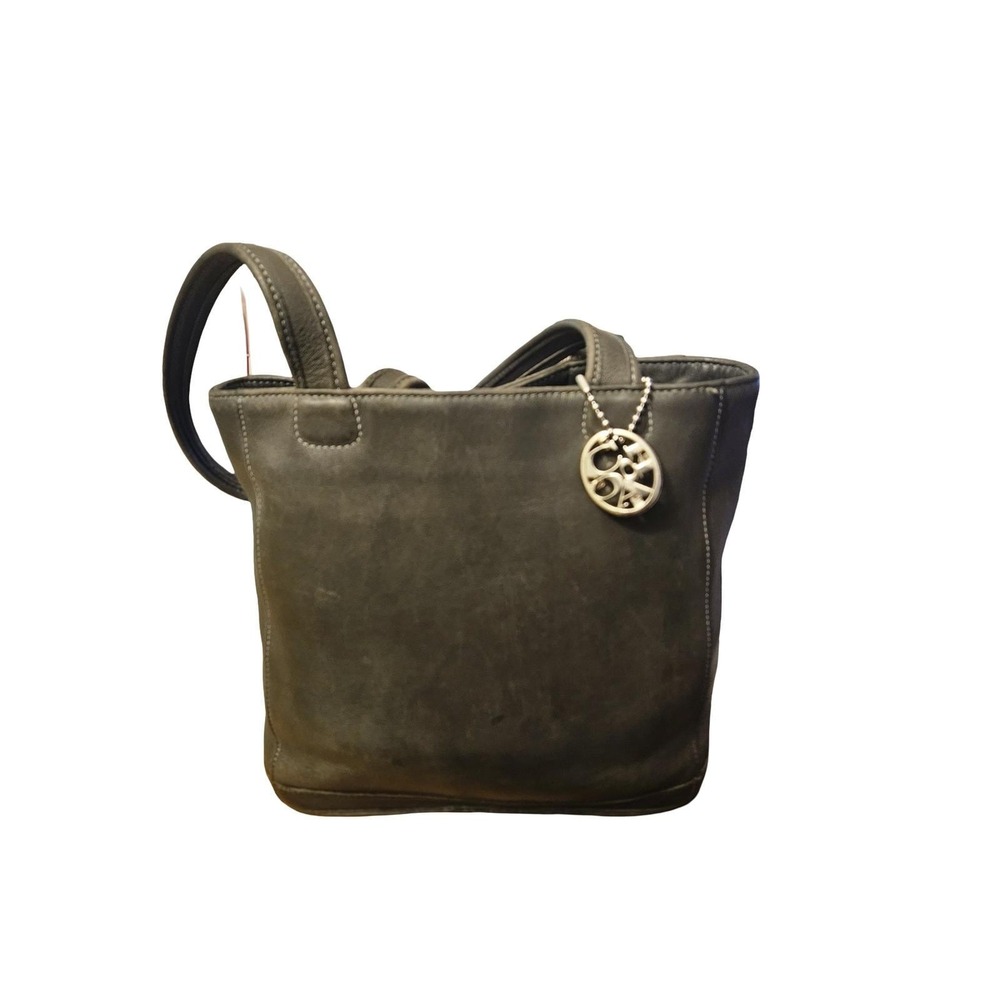 Vintage Coach Bleeker Black Grey Leather Tote Shoulder Bag w/ Silver Logo Charm - Picture 5 of 13